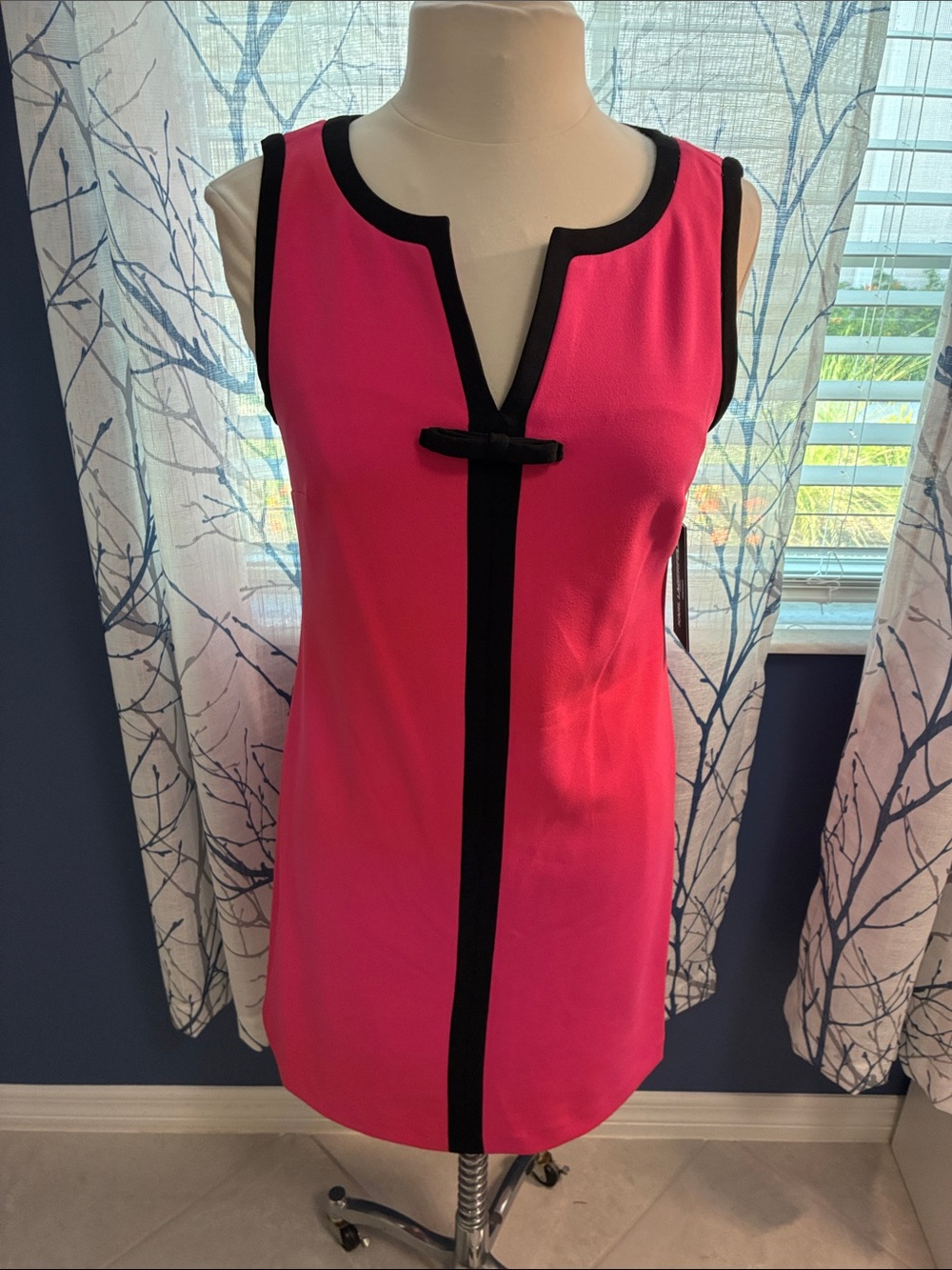 Karl Lagerfeld Pink Sleeveless Sheath Dress with Black Trim